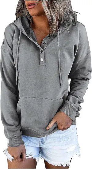 2023 Fashion Hoodies for Women Drawstring Long Sleeve Casual Sweatshirts Fall Loose Fit Pullover Tops with Pockets