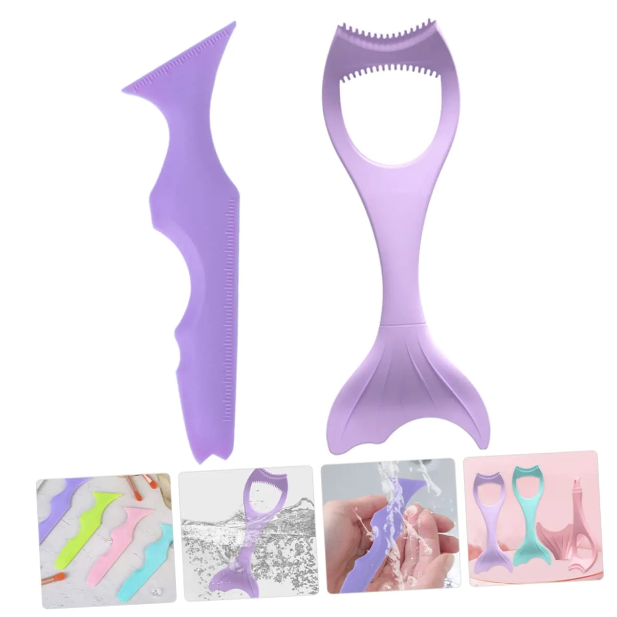 2pcs Women Eyeliner Stencils Masks Spoon Silicone Mascara applicator Silicone Eye Make up Tools Silicone molds Make up Tools for Eyes Cosmetic Purple Miss Cream