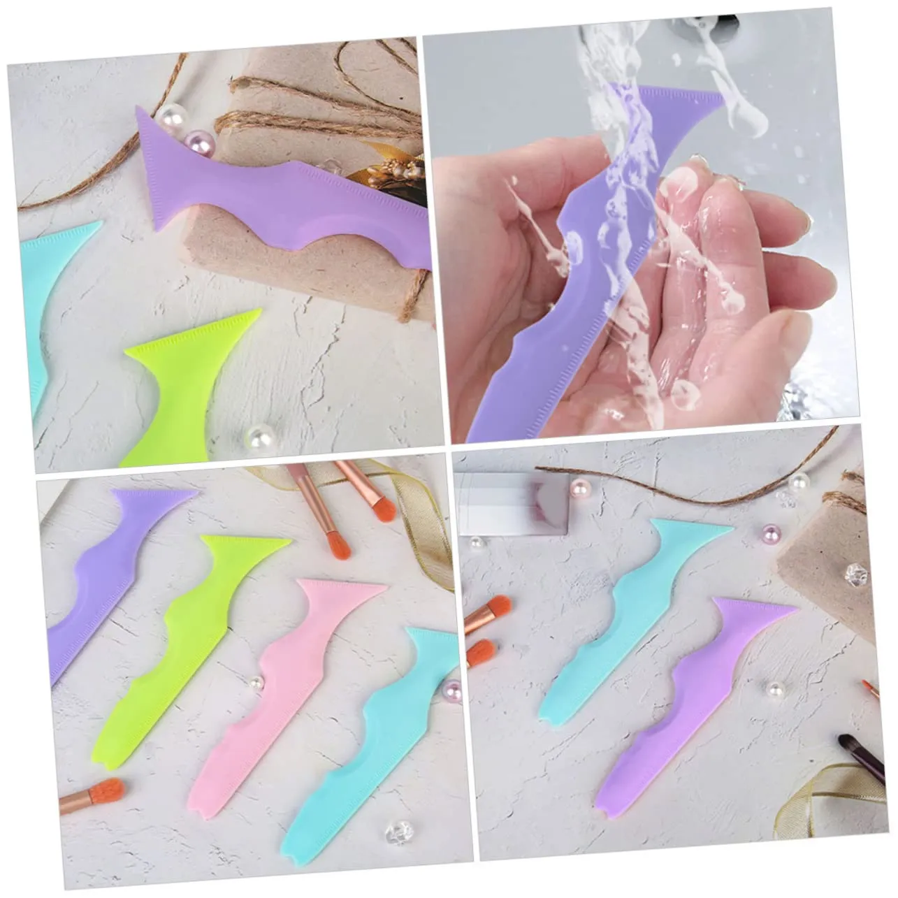 2pcs Women Eyeliner Stencils Masks Spoon Silicone Mascara applicator Silicone Eye Make up Tools Silicone molds Make up Tools for Eyes Cosmetic Purple Miss Cream