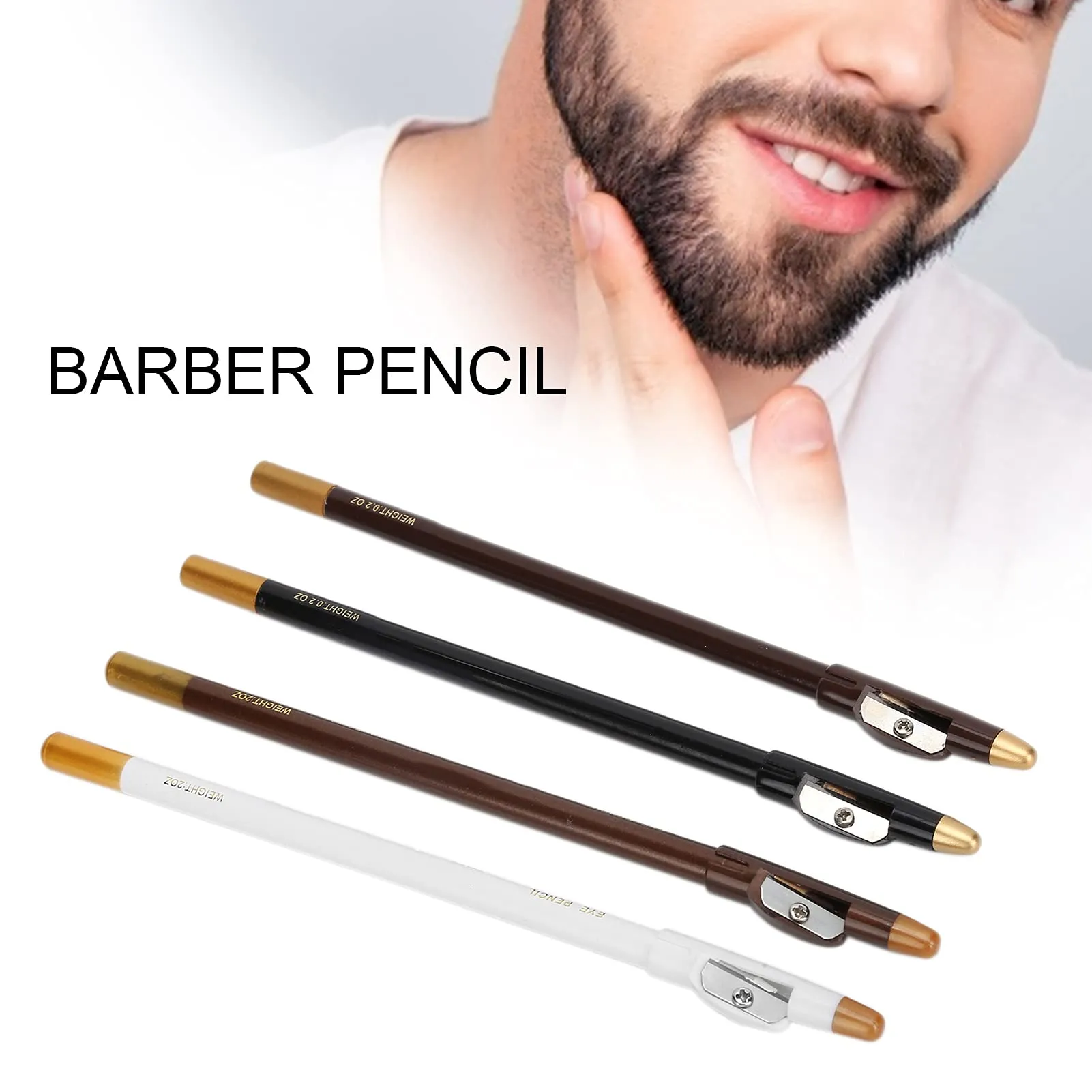 4pcs Barber Pencil, Beard Filler Brush, Hairline Barber Pencil Hairdressing Pen with Sharpener Hairline Beard Pen Hair Beard Shape Accessories Fill the sparse part of the beard