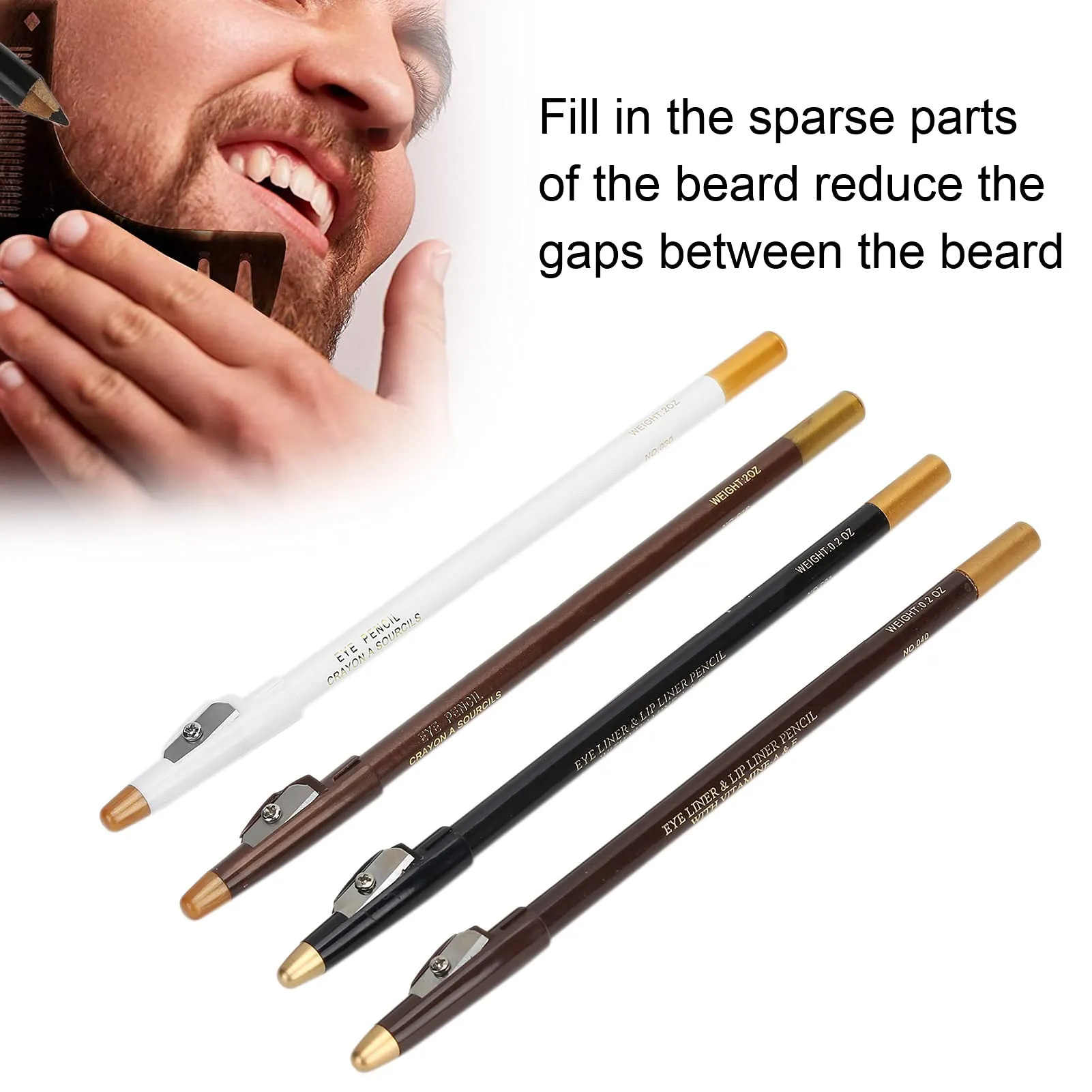 4pcs Barber Pencil, Beard Filler Brush, Hairline Barber Pencil Hairdressing Pen with Sharpener Hairline Beard Pen Hair Beard Shape Accessories Fill the sparse part of the beard