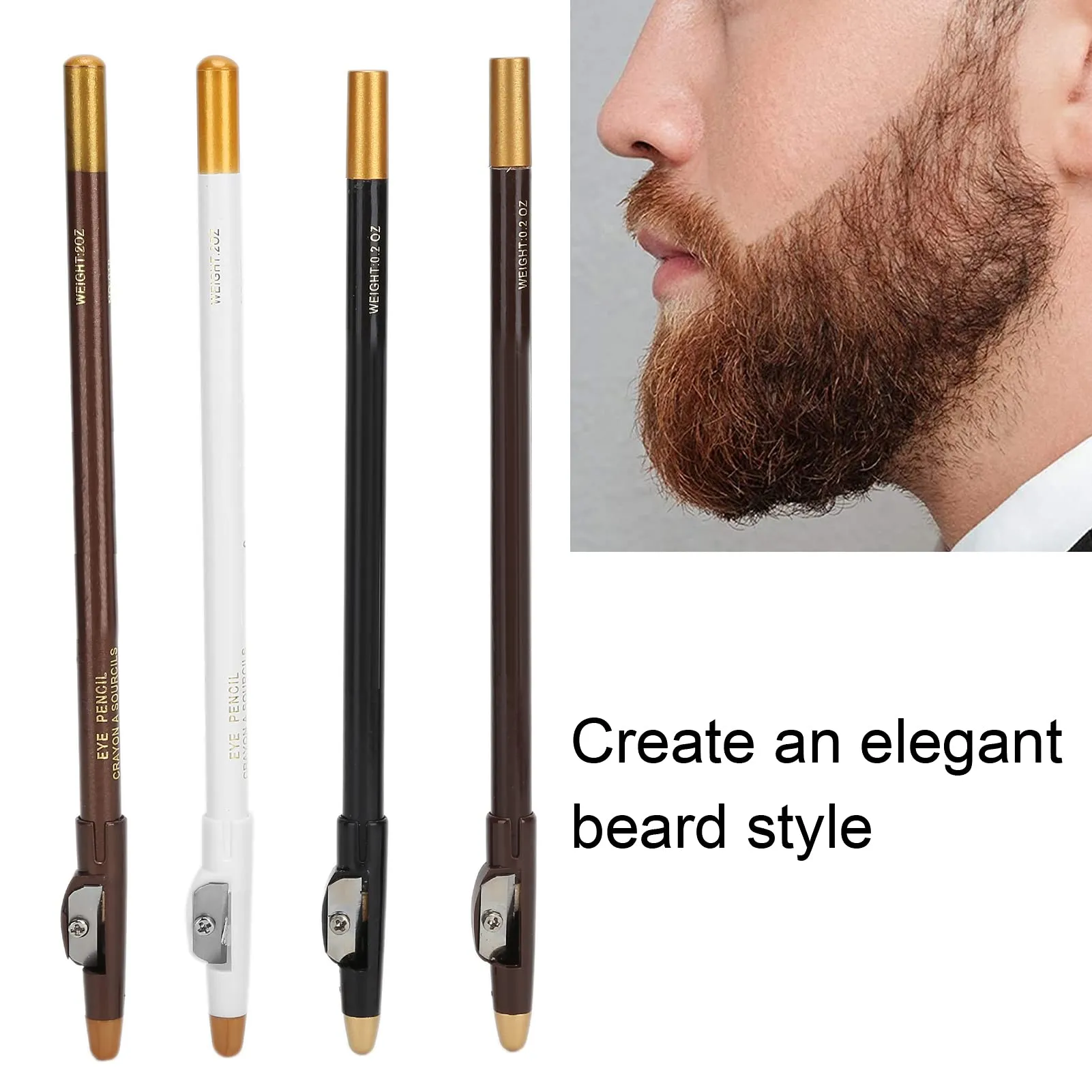 4pcs Barber Pencil, Beard Filler Brush, Hairline Barber Pencil Hairdressing Pen with Sharpener Hairline Beard Pen Hair Beard Shape Accessories Fill the sparse part of the beard