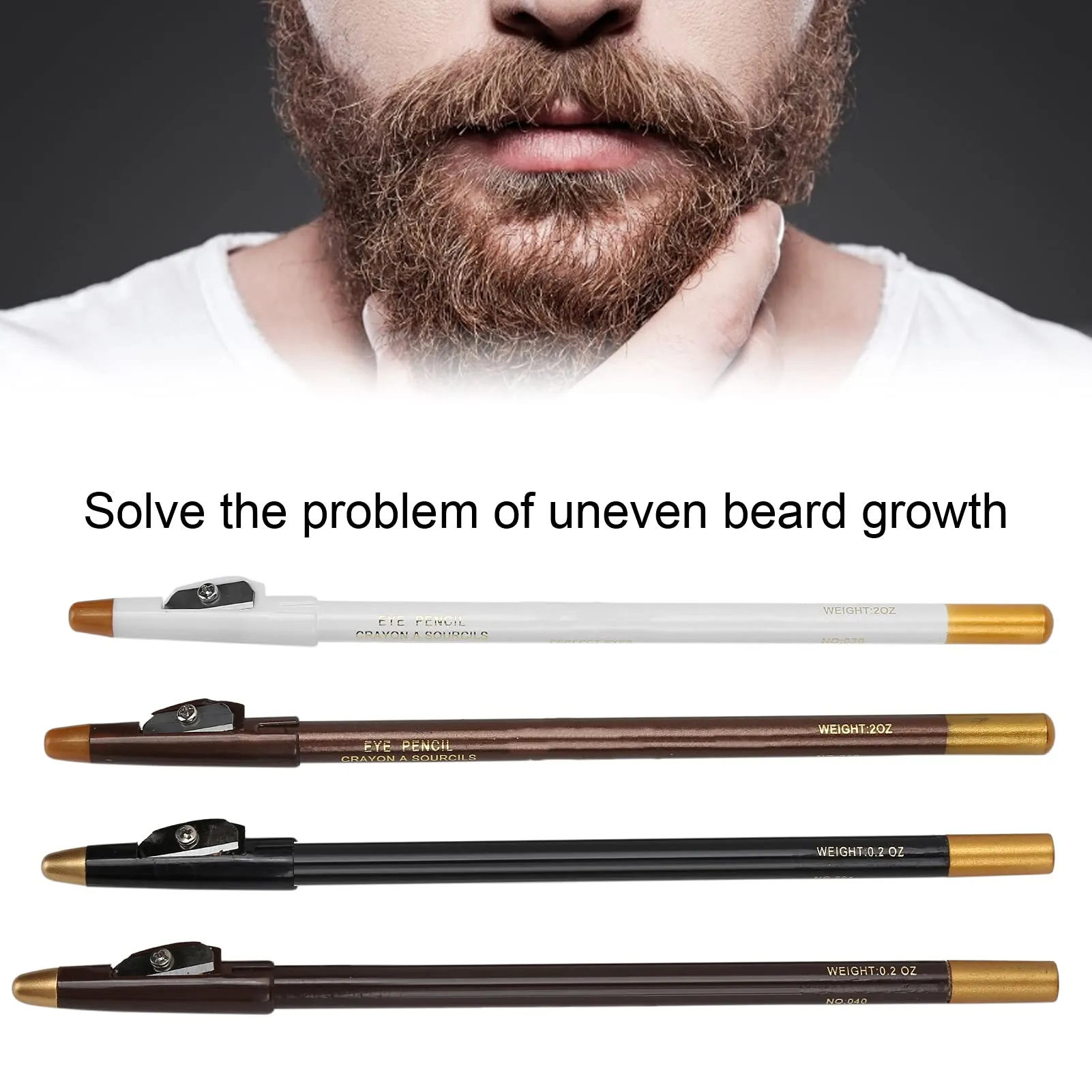 4pcs Barber Pencil, Beard Filler Brush, Hairline Barber Pencil Hairdressing Pen with Sharpener Hairline Beard Pen Hair Beard Shape Accessories Fill the sparse part of the beard