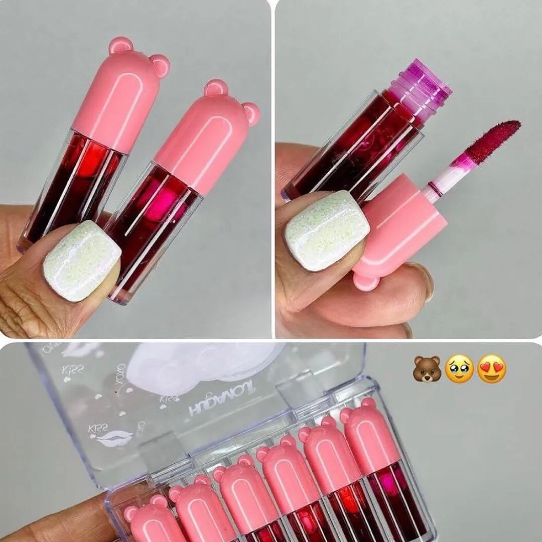 6pcs Fruit Juice Lip Tint Waterproof Long-lasting Non-stick Water Lip Stain Blush