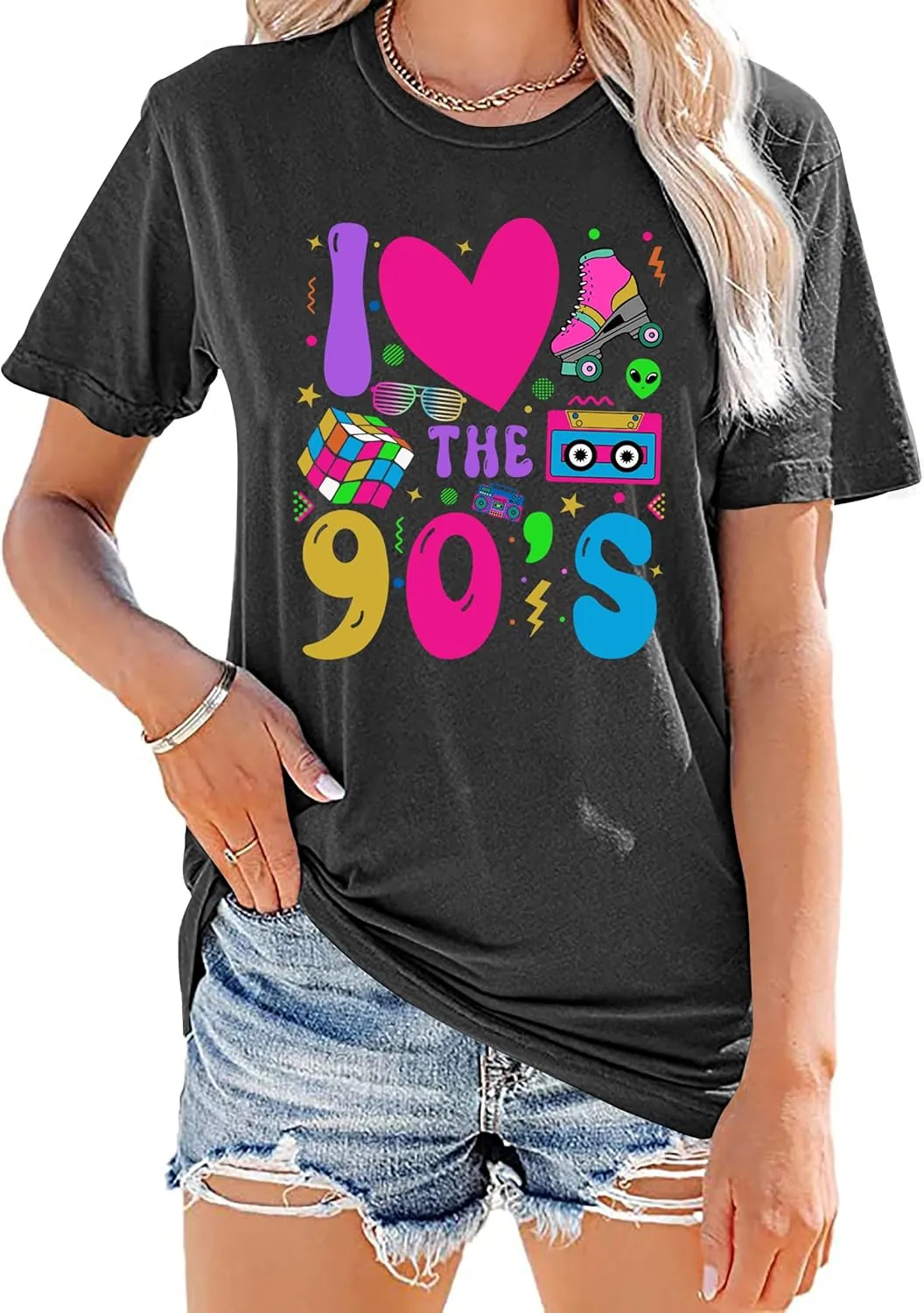 90s Shirt for Women: I Love The 90s Shirt Graphic Vintage Tees 90's Neon Party Outfits Tops