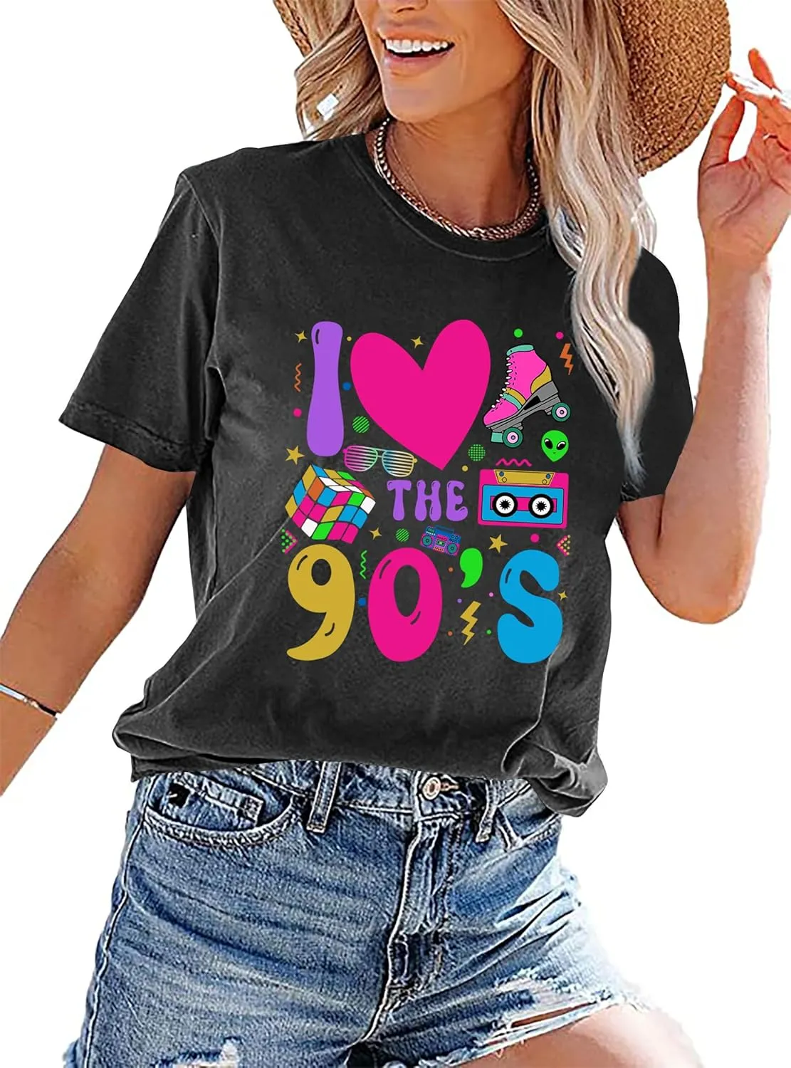 90s Shirt for Women: I Love The 90s Shirt Graphic Vintage Tees 90's Neon Party Outfits Tops