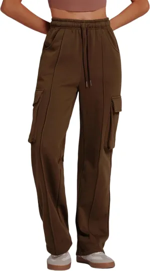 ABOCIW Women's Fleece Lined Wide Leg Sweatpants Elastic High Waisted Baggy Athletic Joggers Pants with Pockets