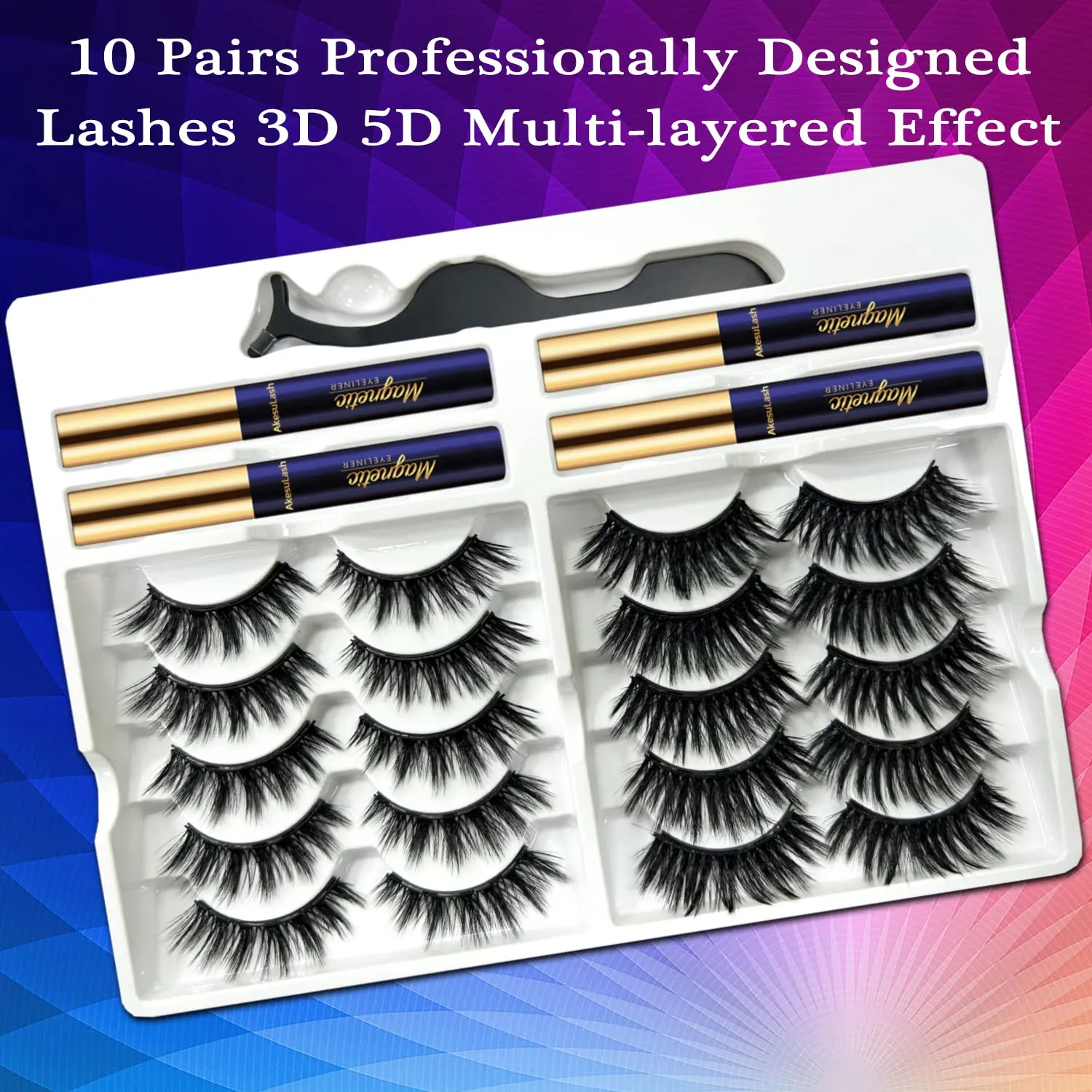 AkesuLash Magnetic Eyelashes Natural Look - Magnetic Lashes with 4 Tube of Magnetic Liner - 10 Pairs Mangetic False Eyelashes Kit with Applicator - Easy to Apply