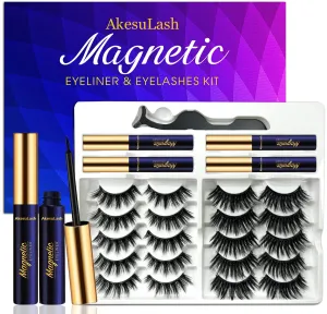 AkesuLash Magnetic Eyelashes Natural Look - Magnetic Lashes with 4 Tube of Magnetic Liner - 10 Pairs Mangetic False Eyelashes Kit with Applicator - Easy to Apply