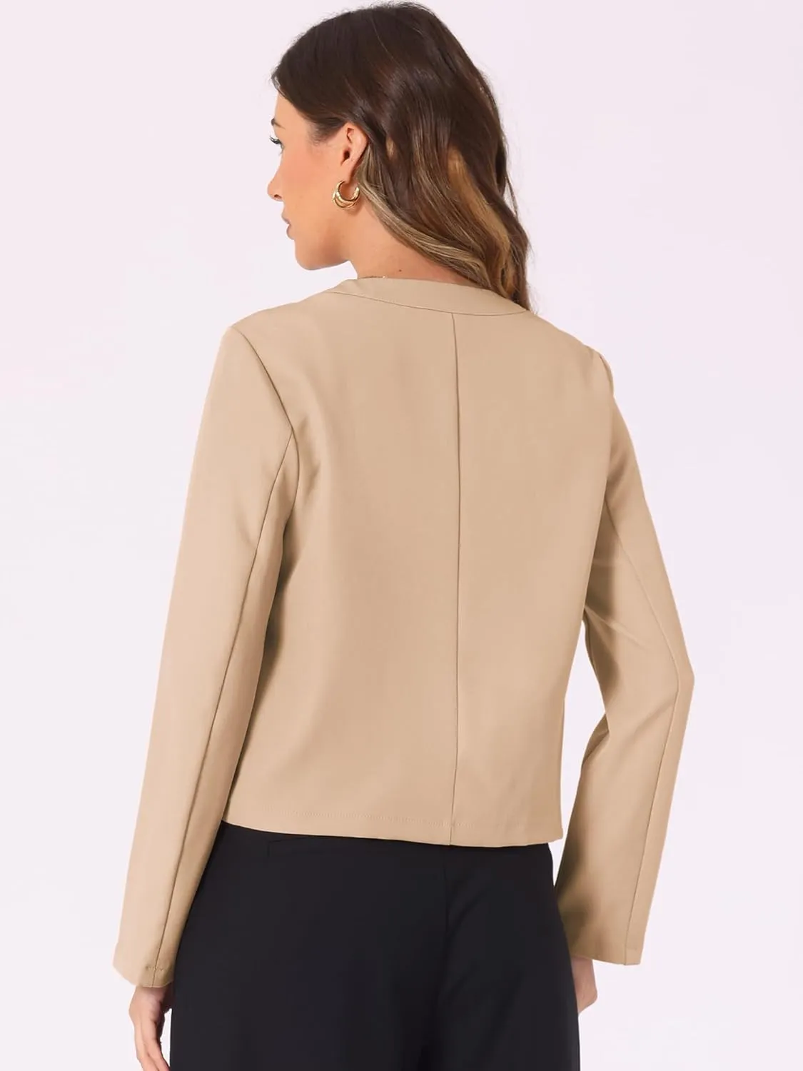 Allegra K Collarless Cropped Jacket for Women's Work Zip Up Jackets