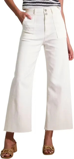 Allimy Womens High Rise Two Button Closure Cropped Jeans Wide Leg Front Slip Pockets Frayed Hem Denim Pant