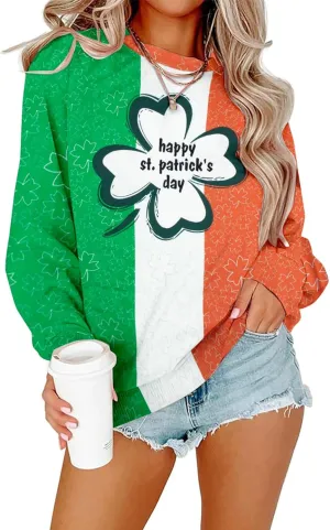 ALLTB St. Patrick's Day Sweatshirts Women Lucky Shamrock Graphic Long Sleeve Shirt Irish Festival Holiday Pullover Tops