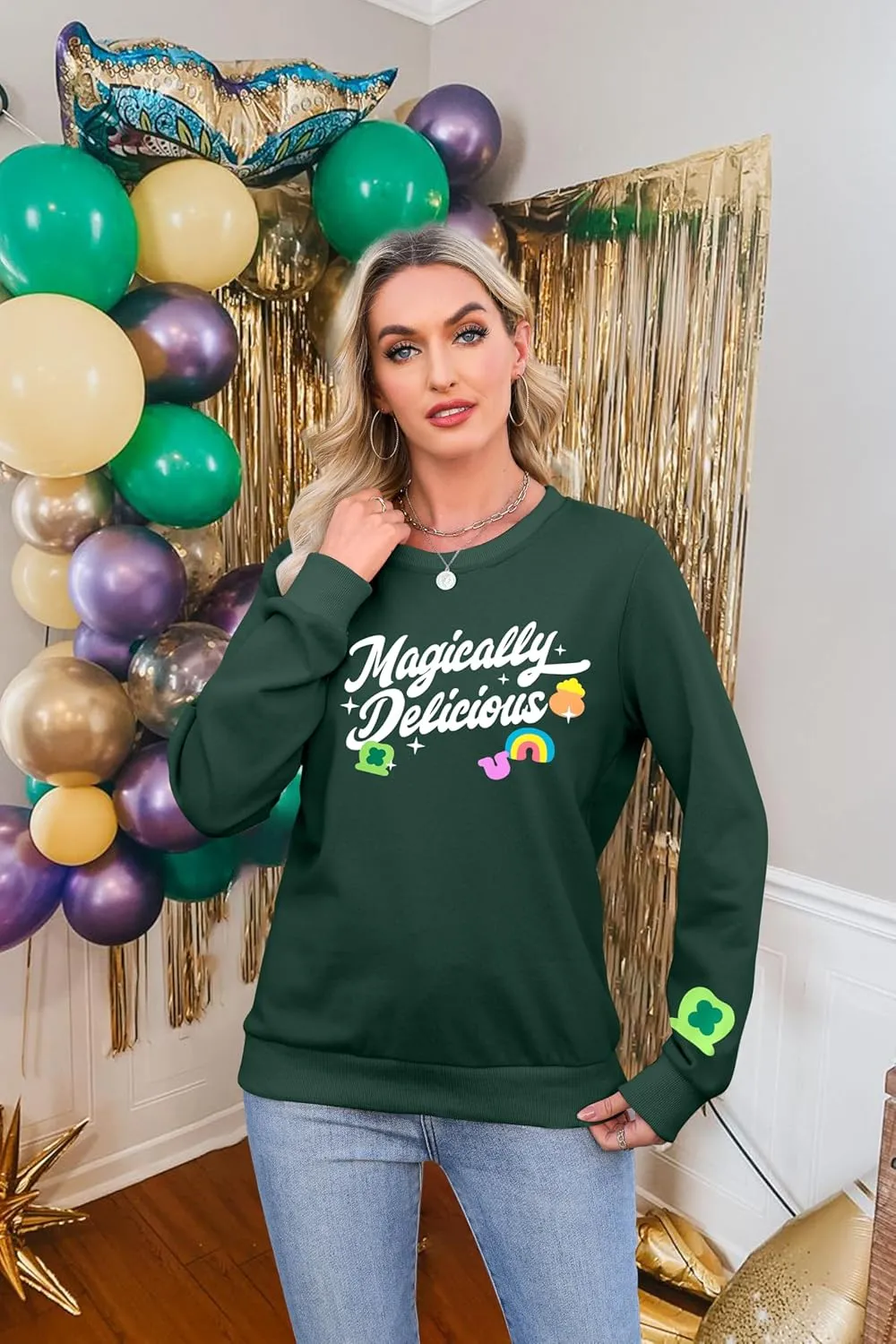 ALLTB St. Patrick's Day Sweatshirts Women Lucky Shamrock Graphic Long Sleeve Shirt Irish Festival Holiday Pullover Tops