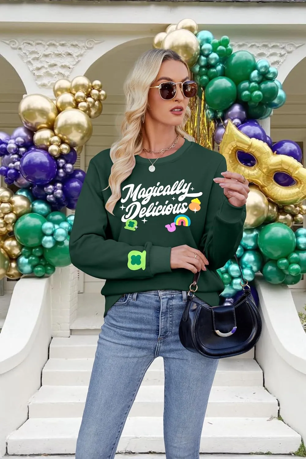 ALLTB St. Patrick's Day Sweatshirts Women Lucky Shamrock Graphic Long Sleeve Shirt Irish Festival Holiday Pullover Tops
