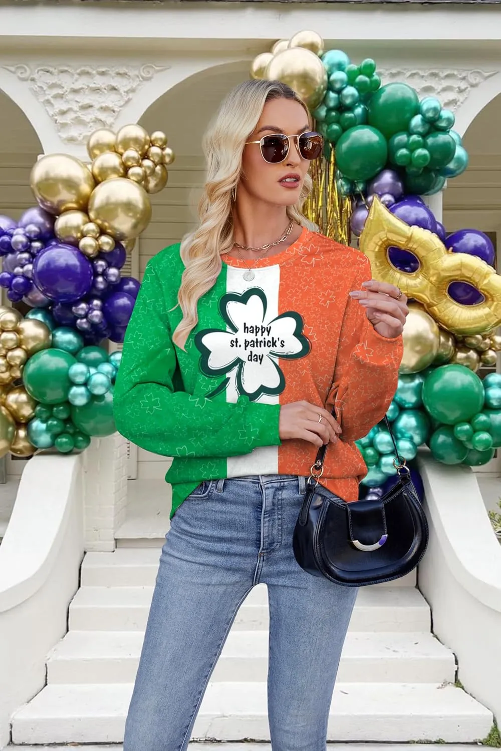 ALLTB St. Patrick's Day Sweatshirts Women Lucky Shamrock Graphic Long Sleeve Shirt Irish Festival Holiday Pullover Tops