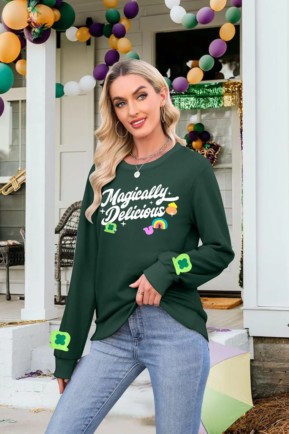 ALLTB St. Patrick's Day Sweatshirts Women Lucky Shamrock Graphic Long Sleeve Shirt Irish Festival Holiday Pullover Tops