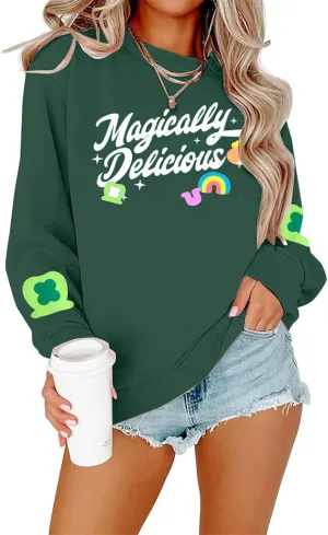 ALLTB St. Patrick's Day Sweatshirts Women Lucky Shamrock Graphic Long Sleeve Shirt Irish Festival Holiday Pullover Tops
