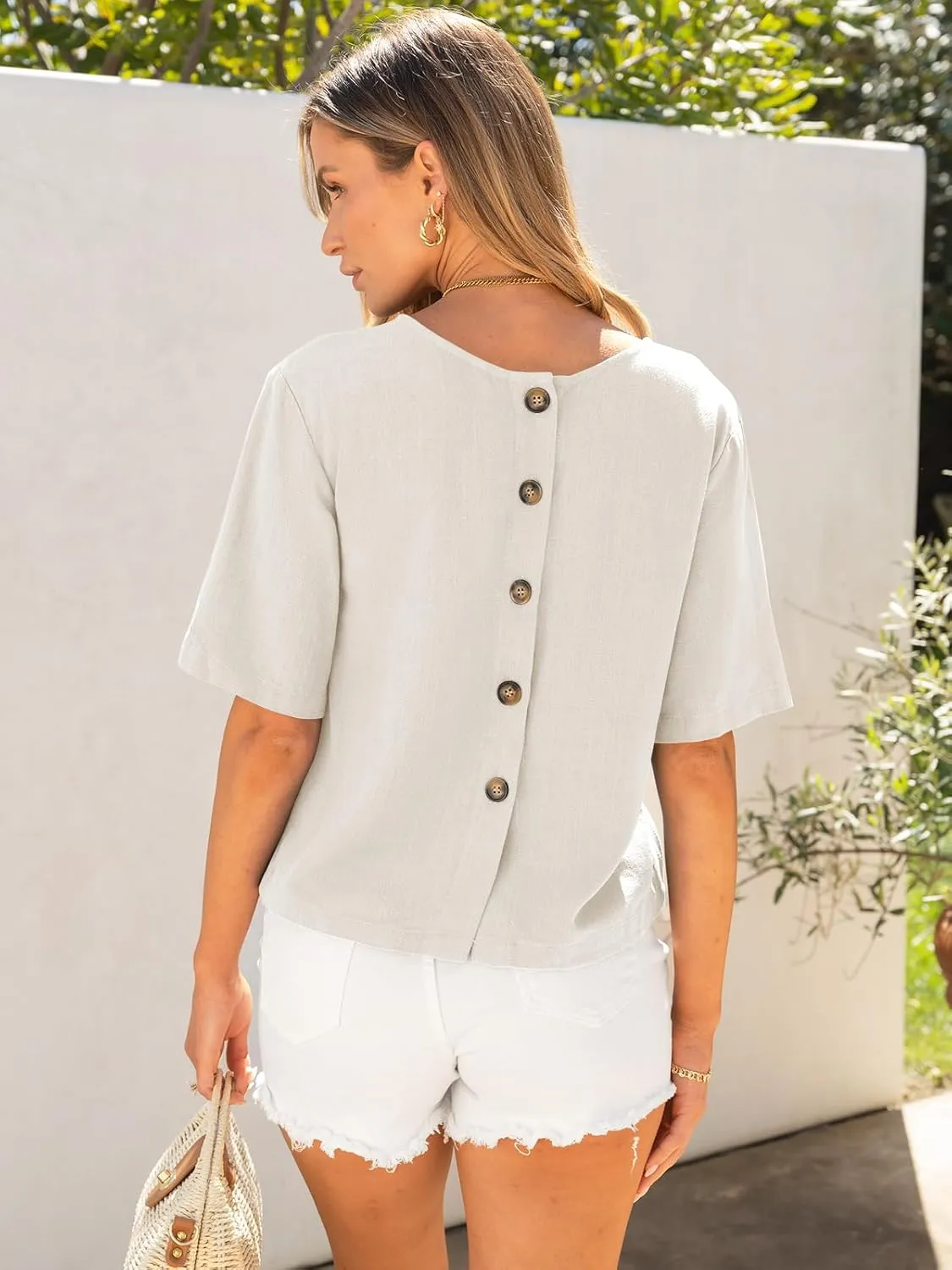 ANRABESS Women Linen Shirts Short Sleeve Oversized Casual Loose Crop Tops Tshirts Summer Cute Tees Outfits Blouse 2025