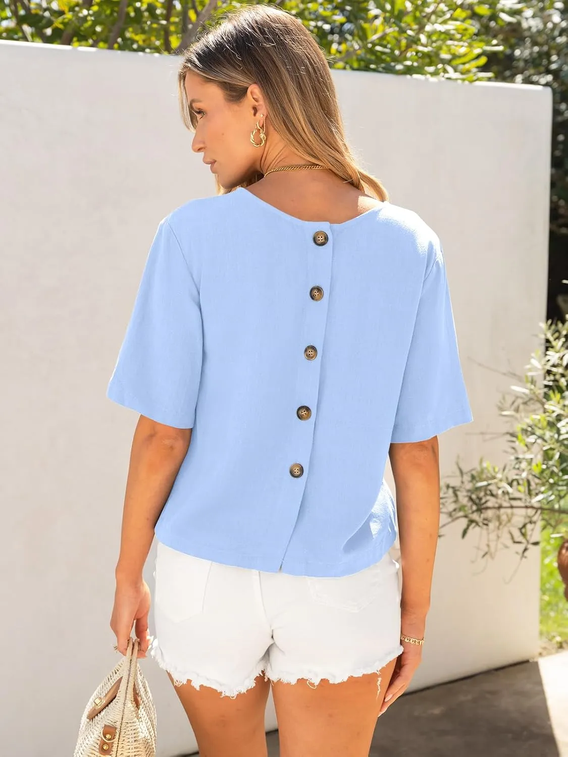 ANRABESS Women Linen Shirts Short Sleeve Oversized Casual Loose Crop Tops Tshirts Summer Cute Tees Outfits Blouse 2025