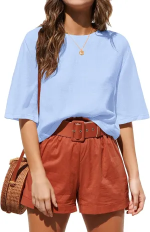 ANRABESS Women Linen Shirts Short Sleeve Oversized Casual Loose Crop Tops Tshirts Summer Cute Tees Outfits Blouse 2025