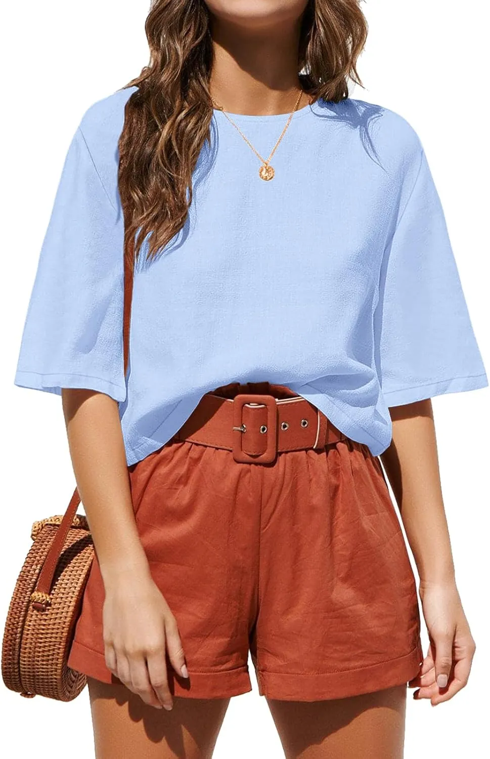 ANRABESS Women Linen Shirts Short Sleeve Oversized Casual Loose Crop Tops Tshirts Summer Cute Tees Outfits Blouse 2025
