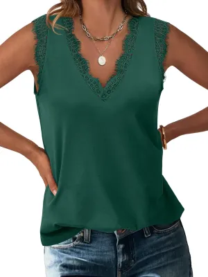 ANRABESS Womens Lace Trim Tank Tops V Neck Sleeveless Shirts 2025 Summer Casual Trendy Dressy Cami Top