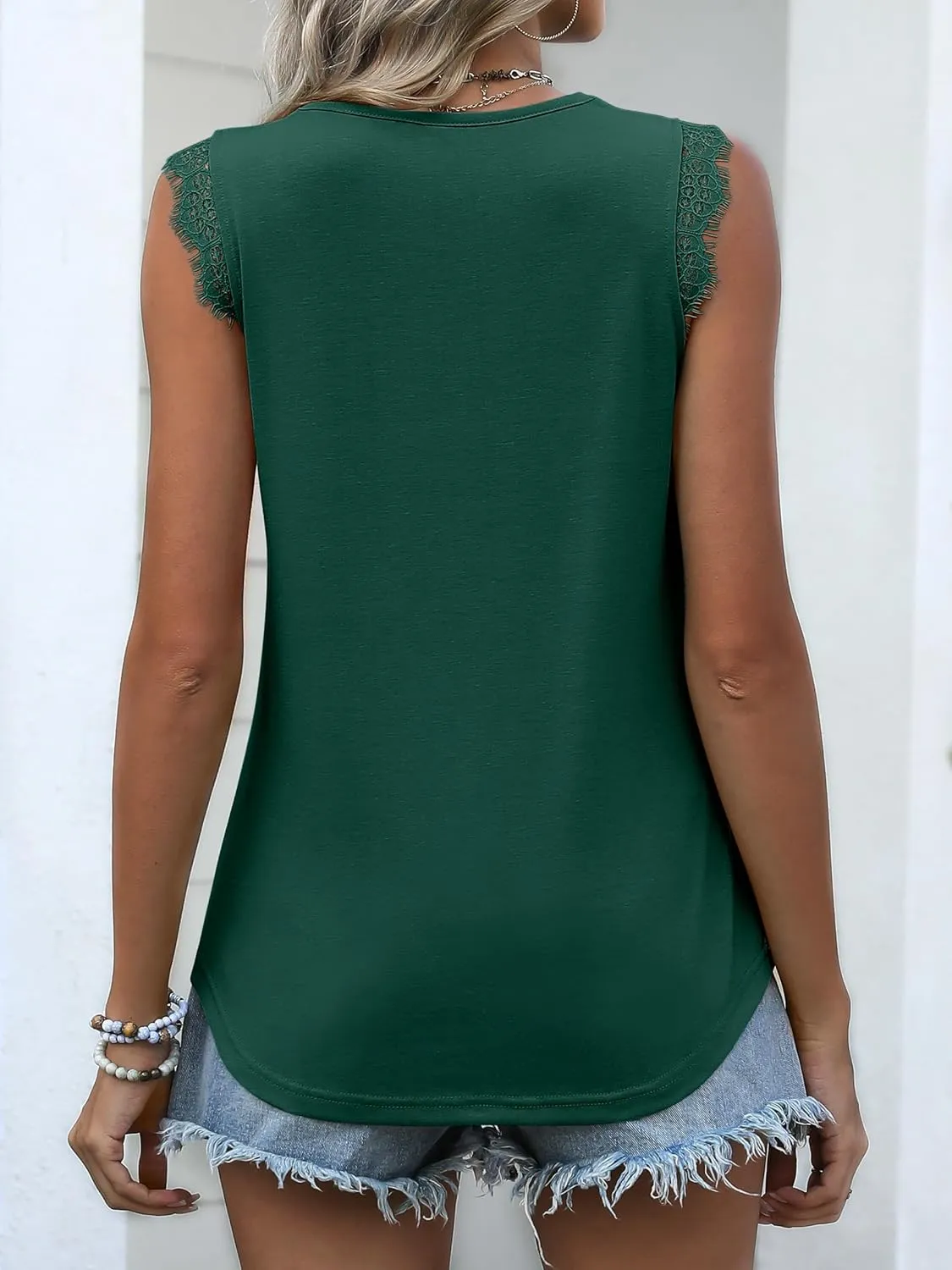 ANRABESS Womens Lace Trim Tank Tops V Neck Sleeveless Shirts 2025 Summer Casual Trendy Dressy Cami Top