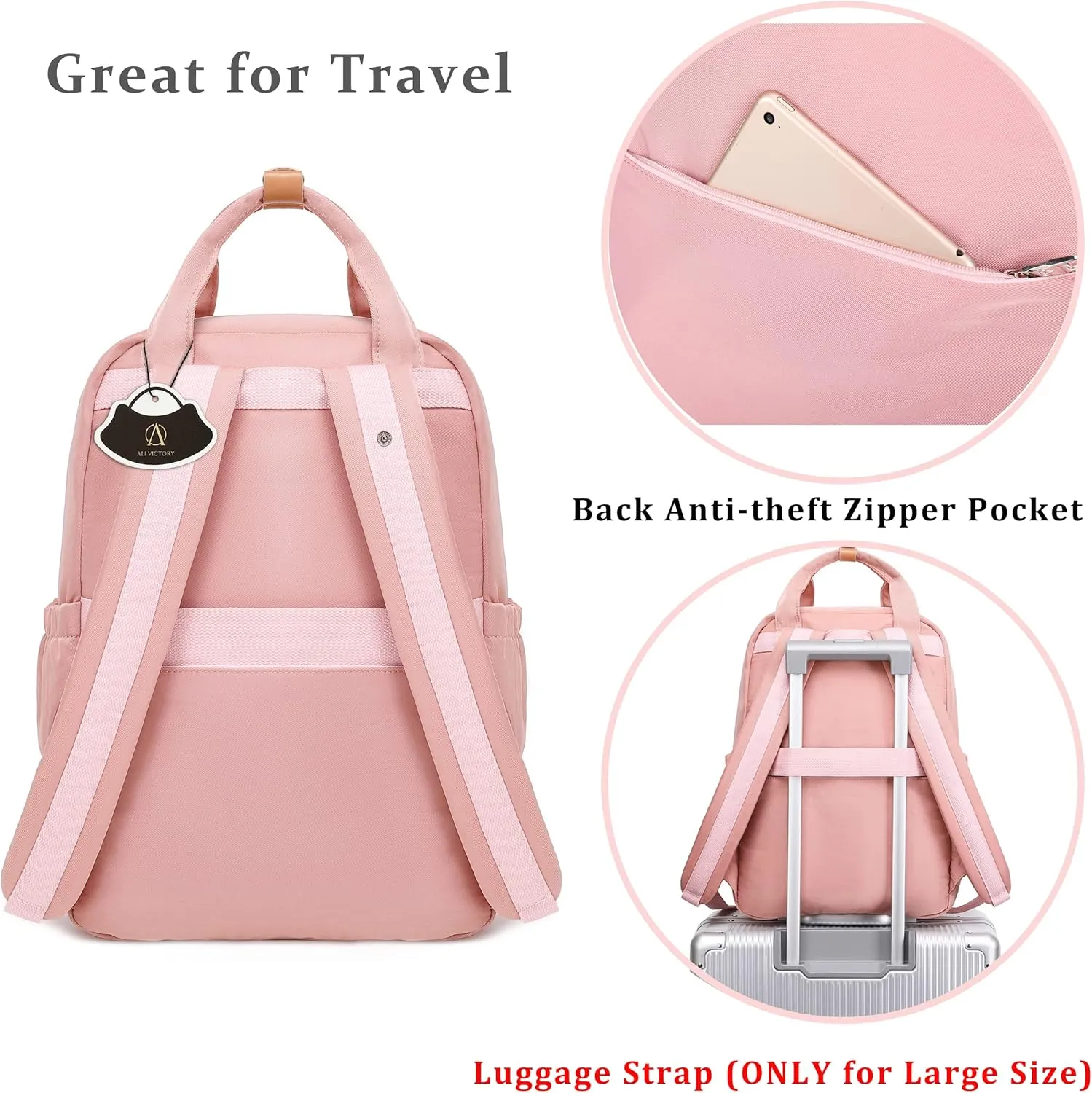 AO ALI VICTORY Laptop Backpack 15.6 Inch for Women Men Teacher Backpacks Nursing Bag Anti Theft Travel Back Pack Large College Bookbag (Large, Pink)