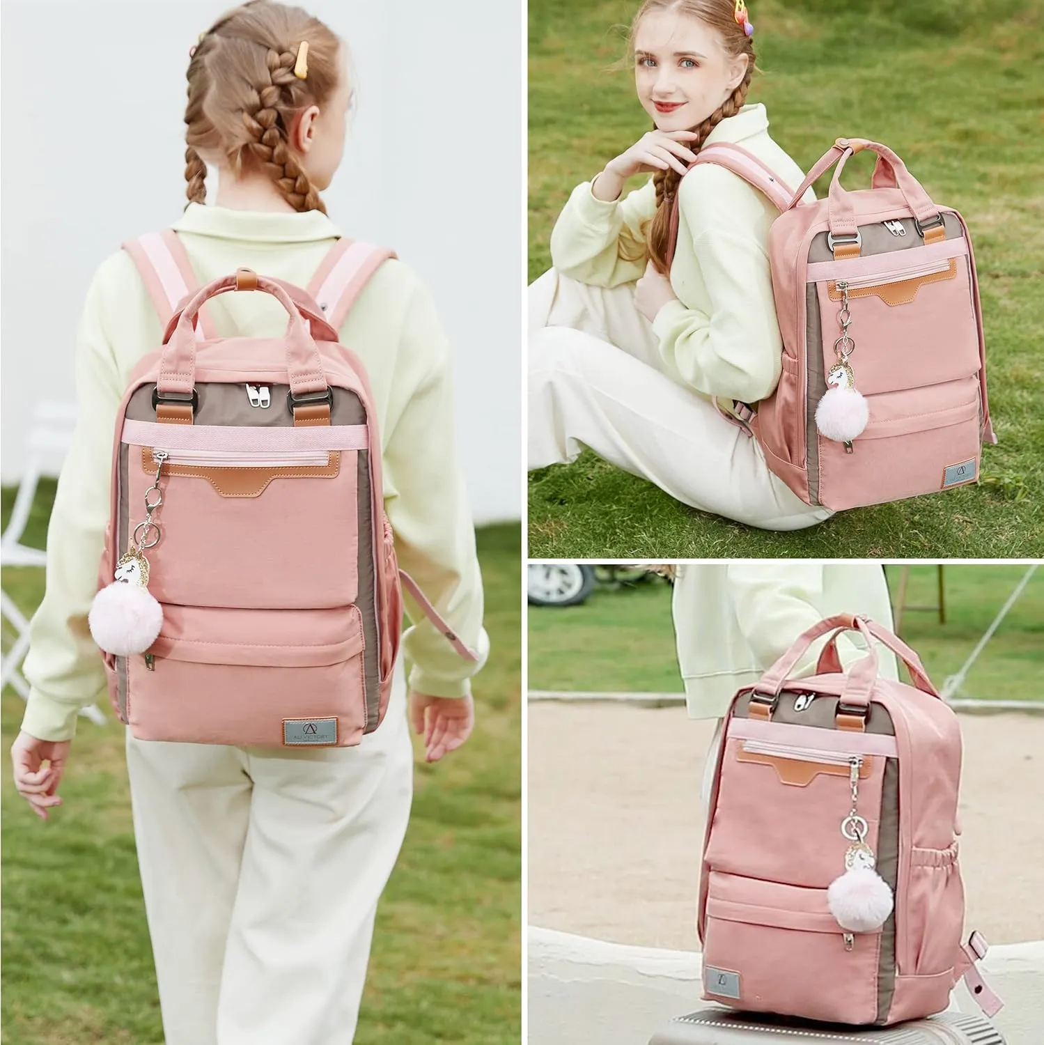 AO ALI VICTORY Laptop Backpack 15.6 Inch for Women Men Teacher Backpacks Nursing Bag Anti Theft Travel Back Pack Large College Bookbag (Large, Pink)