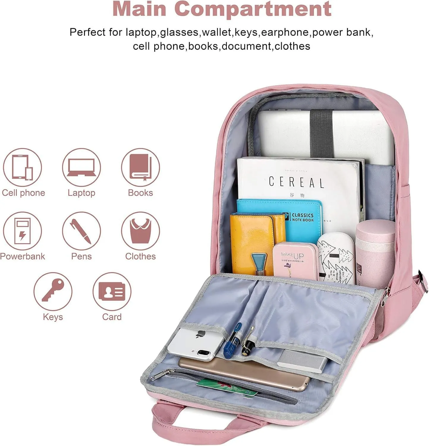 AO ALI VICTORY Laptop Backpack 15.6 Inch for Women Men Teacher Backpacks Nursing Bag Anti Theft Travel Back Pack Large College Bookbag (Large, Pink)