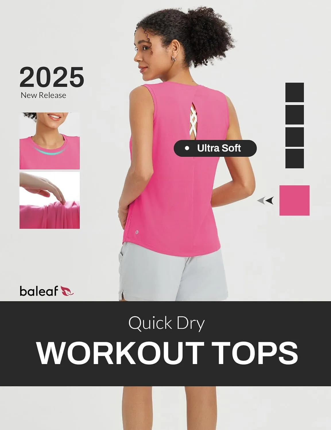 baleaf Women's Workout Tank Tops Racerback Open Back Yoga Top Sleeveless Running Shirts Loose Fit Athletic Gym Sports