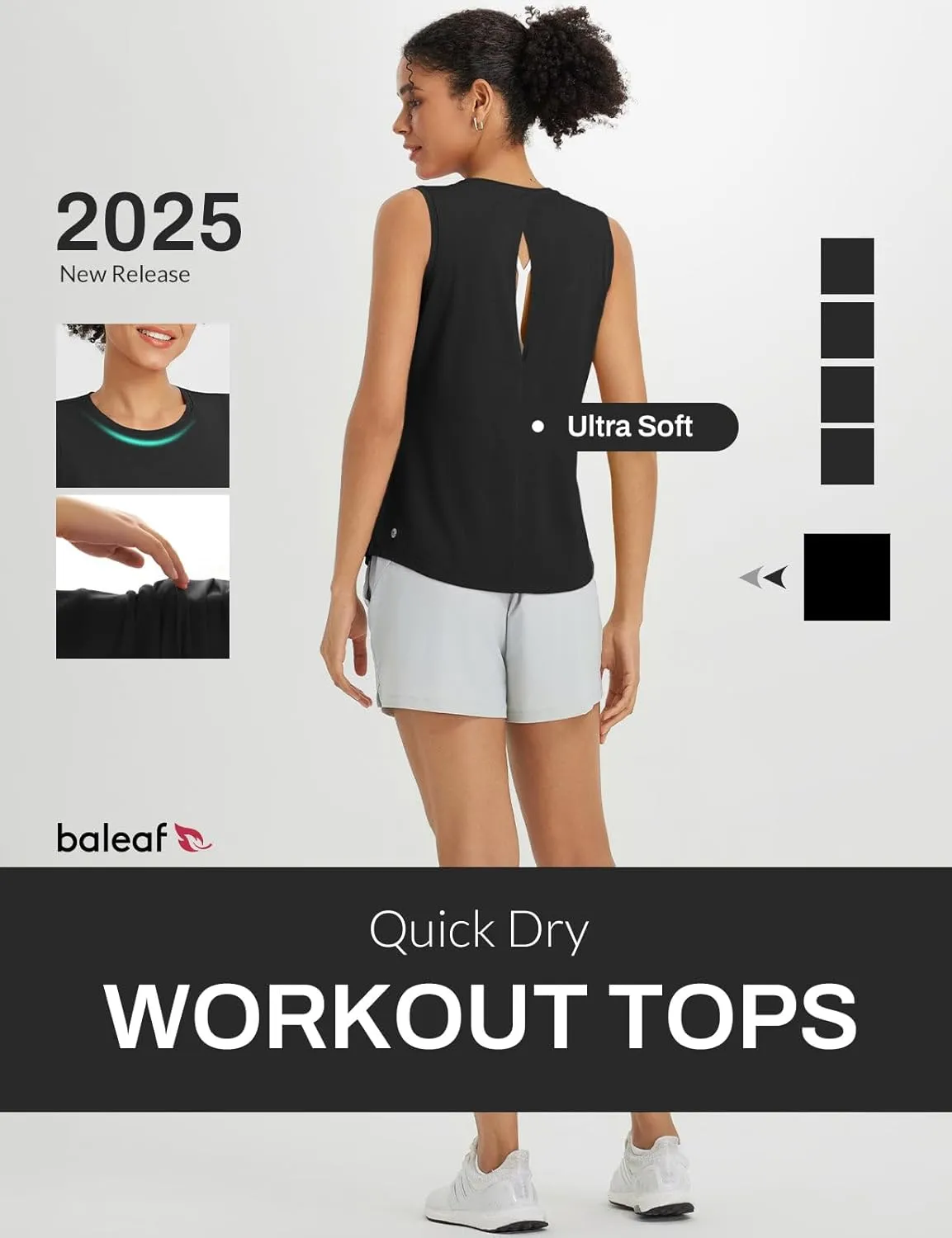 baleaf Women's Workout Tank Tops Racerback Open Back Yoga Top Sleeveless Running Shirts Loose Fit Athletic Gym Sports