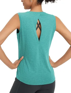 baleaf Women's Workout Tank Tops Racerback Open Back Yoga Top Sleeveless Running Shirts Loose Fit Athletic Gym Sports