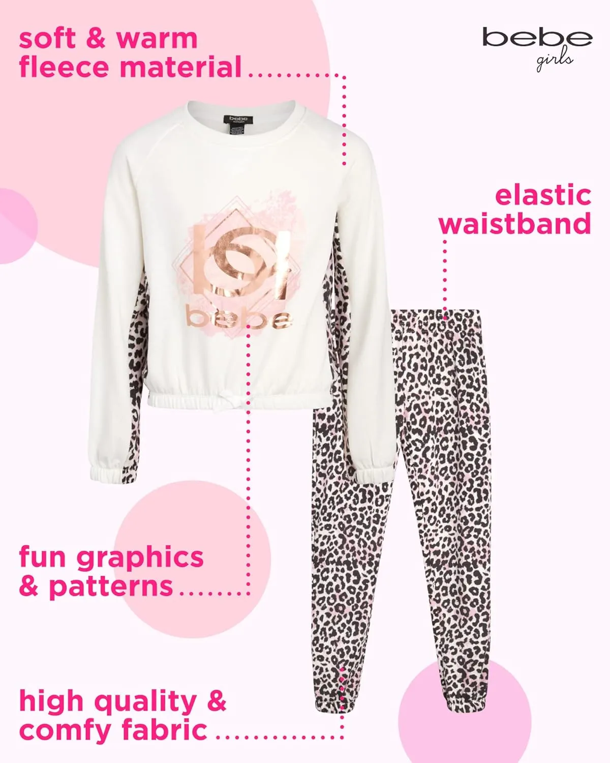 bebe Girls' Jogger Set - 2 Piece Active Fleece Pullover Sweatshirt and Sweatpants (Sizes: 4-16)
