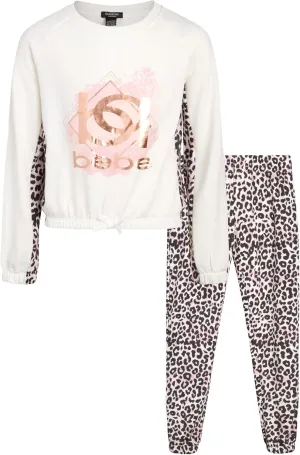 bebe Girls' Jogger Set - 2 Piece Active Fleece Pullover Sweatshirt and Sweatpants (Sizes: 4-16)