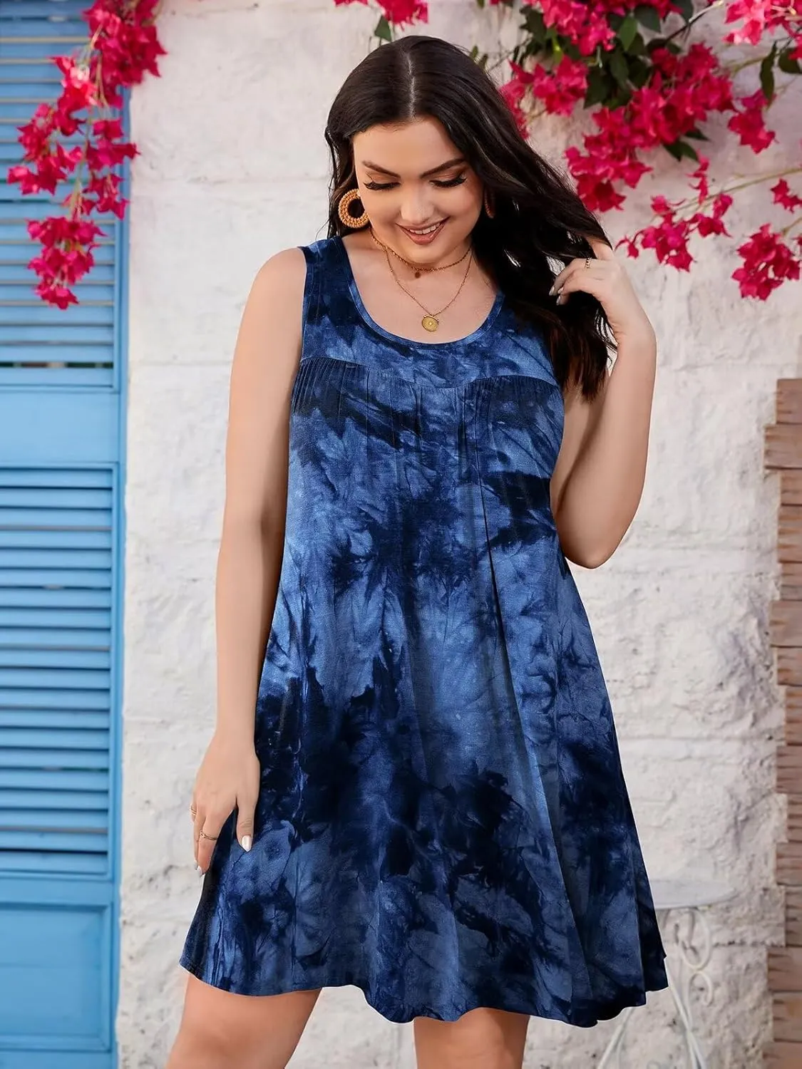 BELAROI Women Plus Size Summer Dresses Sundress Casual Scoop Neck Pleated Sleeveless Tank Dress Cover Ups with Pockets