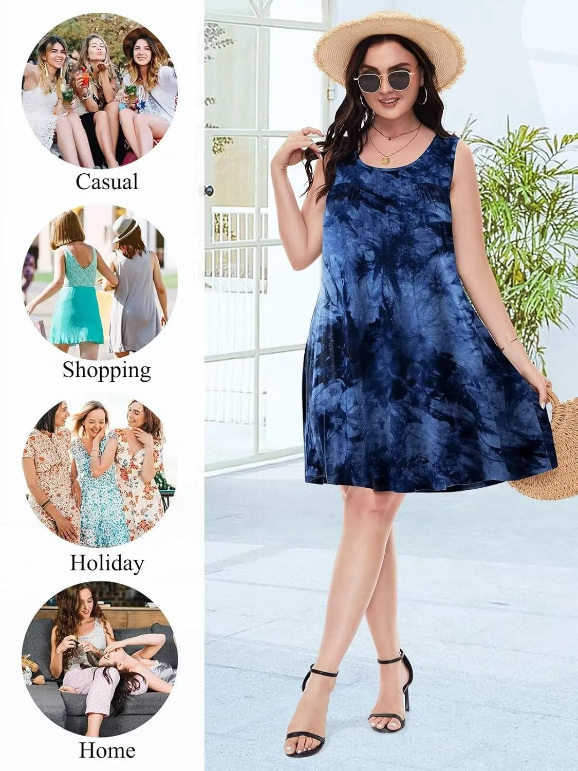 BELAROI Women Plus Size Summer Dresses Sundress Casual Scoop Neck Pleated Sleeveless Tank Dress Cover Ups with Pockets