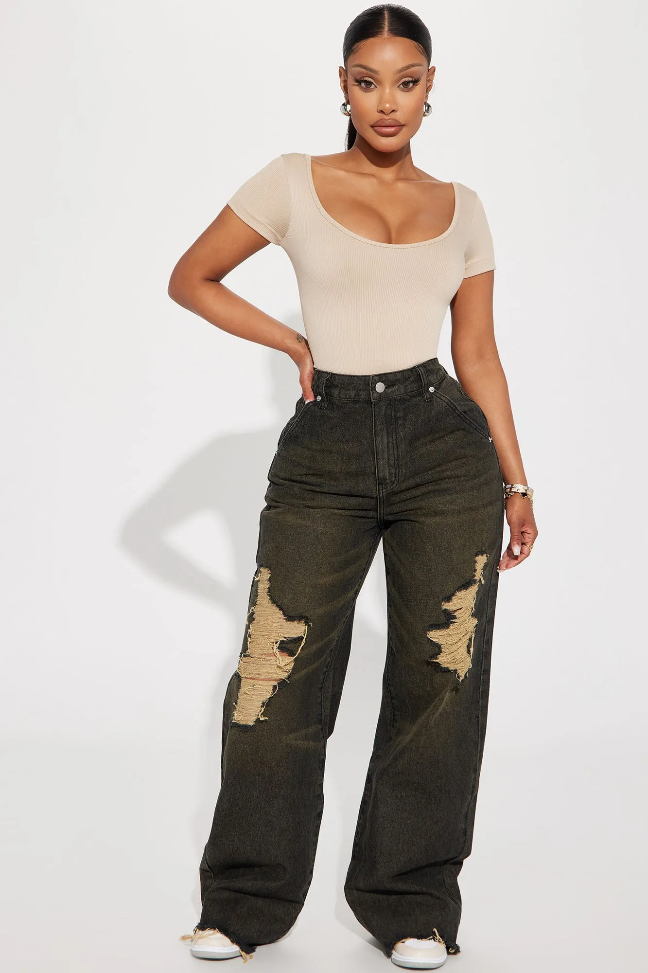 Belleville Baggy Ripped Non Stretch Jeans - Black Wash