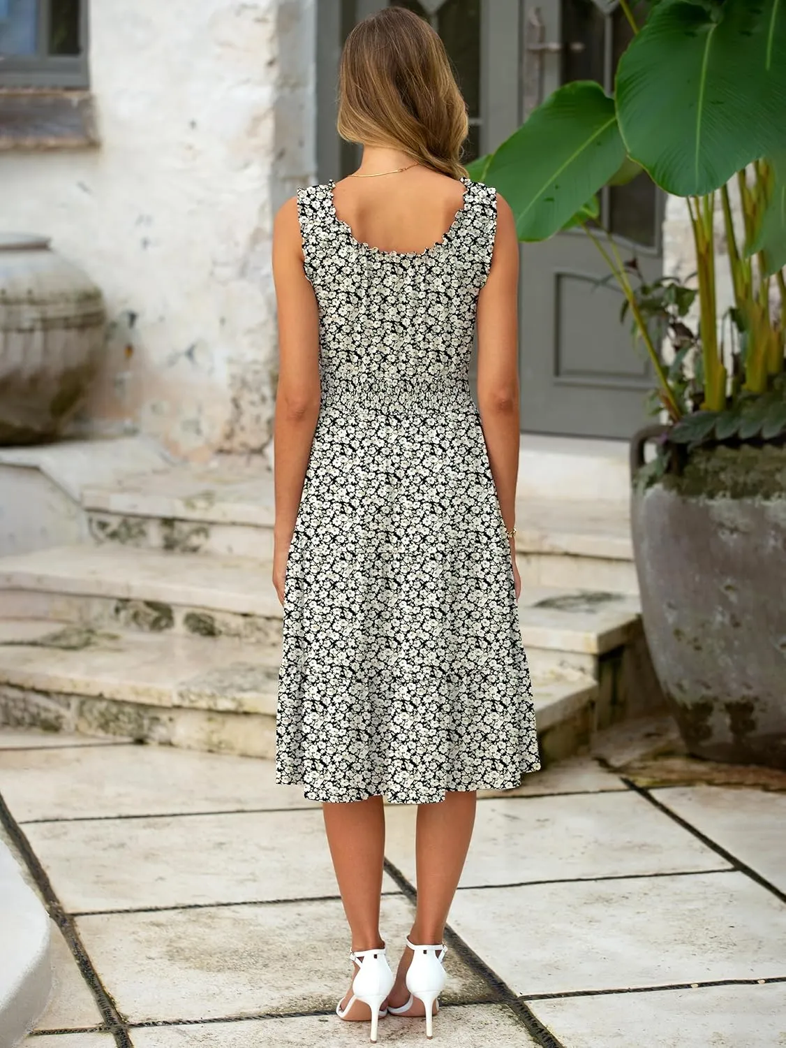 BerryGo Womens Summer Floral Midi Dress Sleeveless Flowy A-Ling Button Tiered Casual Vacation Beach Long Sun Dress 2025