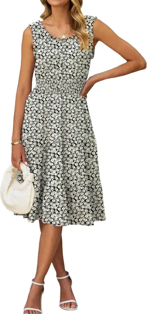 BerryGo Womens Summer Floral Midi Dress Sleeveless Flowy A-Ling Button Tiered Casual Vacation Beach Long Sun Dress 2025