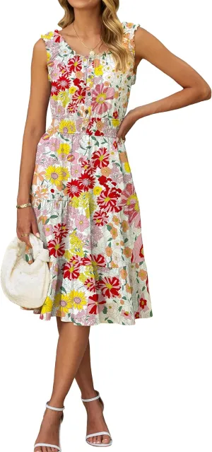 BerryGo Womens Summer Floral Midi Dress Sleeveless Flowy A-Ling Button Tiered Casual Vacation Beach Long Sun Dress 2025