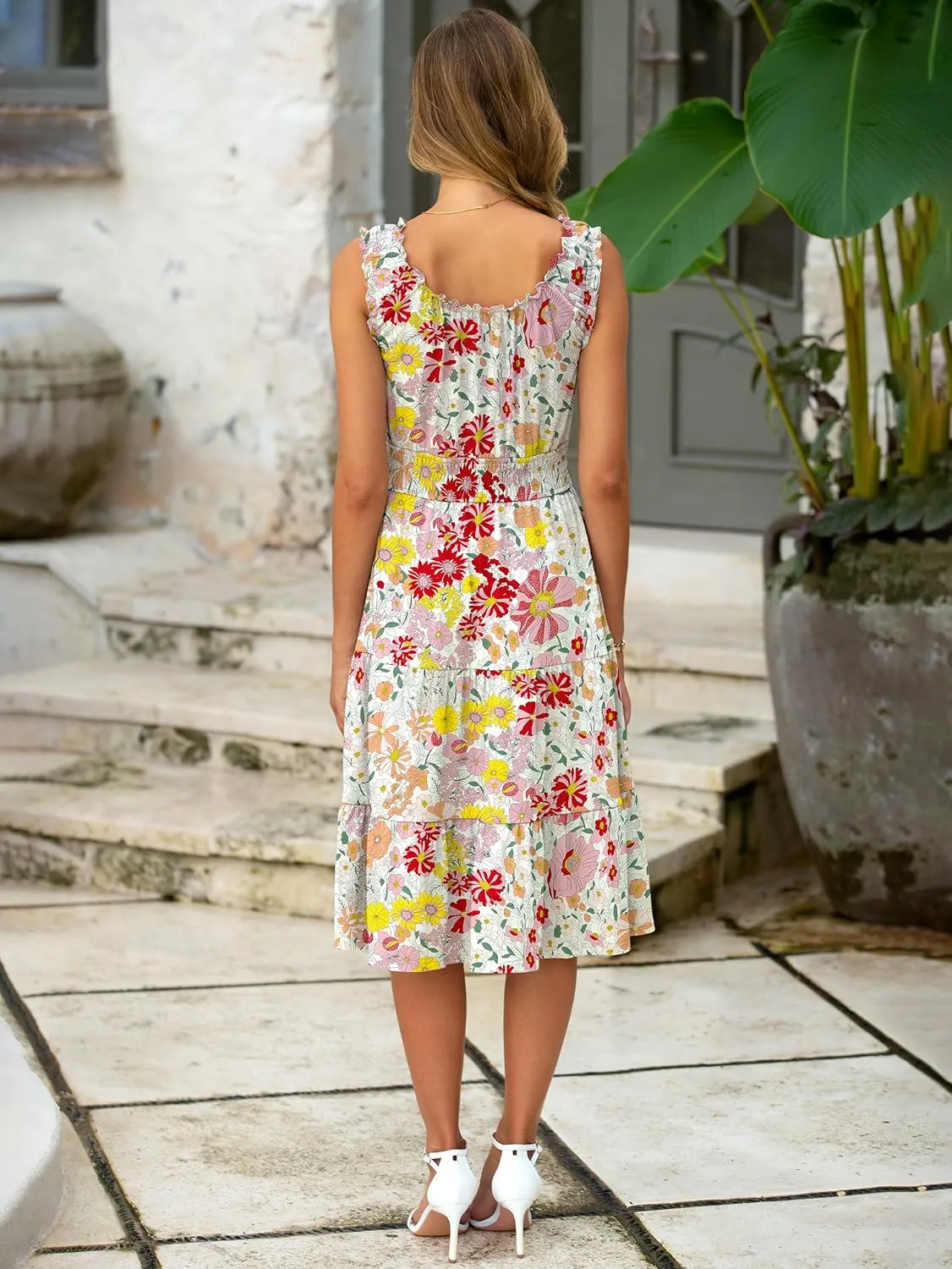 BerryGo Womens Summer Floral Midi Dress Sleeveless Flowy A-Ling Button Tiered Casual Vacation Beach Long Sun Dress 2025