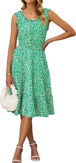 BerryGo Womens Summer Floral Midi Dress Sleeveless Flowy A-Ling Button Tiered Casual Vacation Beach Long Sun Dress 2025