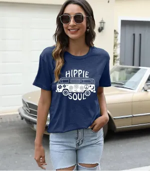 BLANCHES Women Summer Tops Vintage Graphic Tee Hippy Soul Tops Crew Neck Short Sleeve Casual Tees