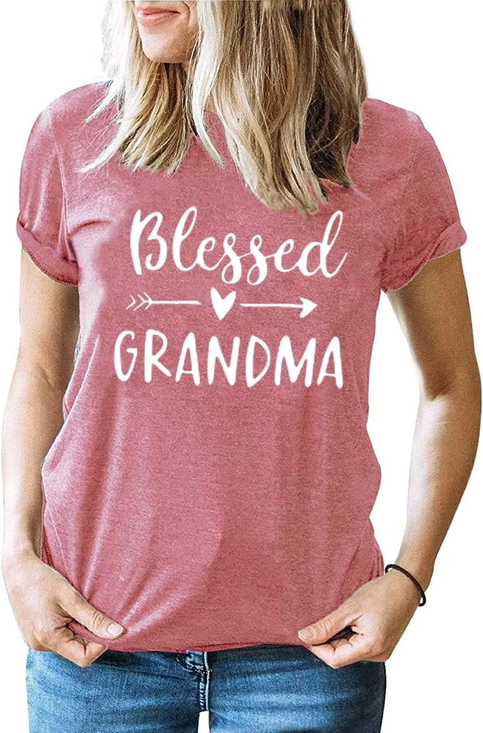 Blessed Grandma Shirt Funny Cute Graphic Tees Women Letter Print T-Shirt Casual Short Sleeve Tops