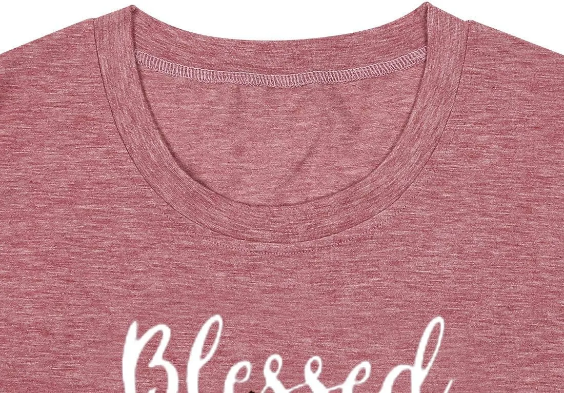 Blessed Grandma Shirt Funny Cute Graphic Tees Women Letter Print T-Shirt Casual Short Sleeve Tops