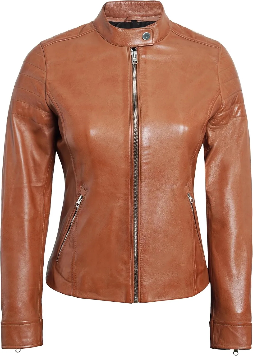 Blingsoul Cafe Racer Leather Jacket Womens - Real Lambskin Leather Jackets for Women