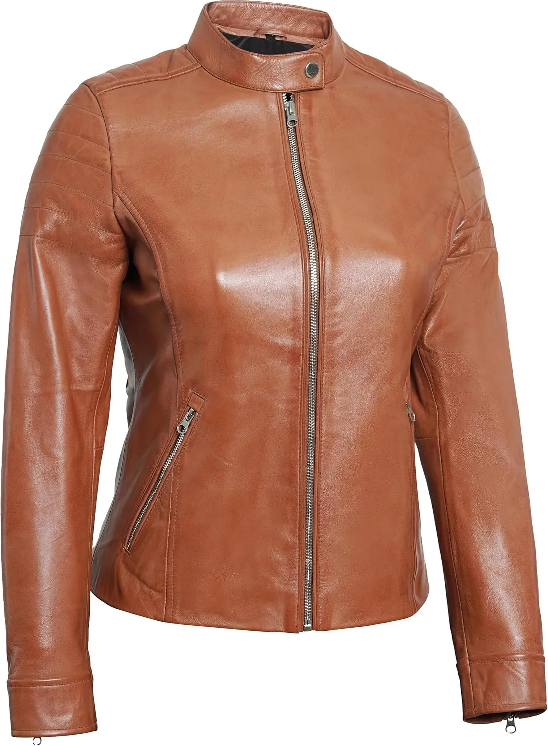 Blingsoul Cafe Racer Leather Jacket Womens - Real Lambskin Leather Jackets for Women