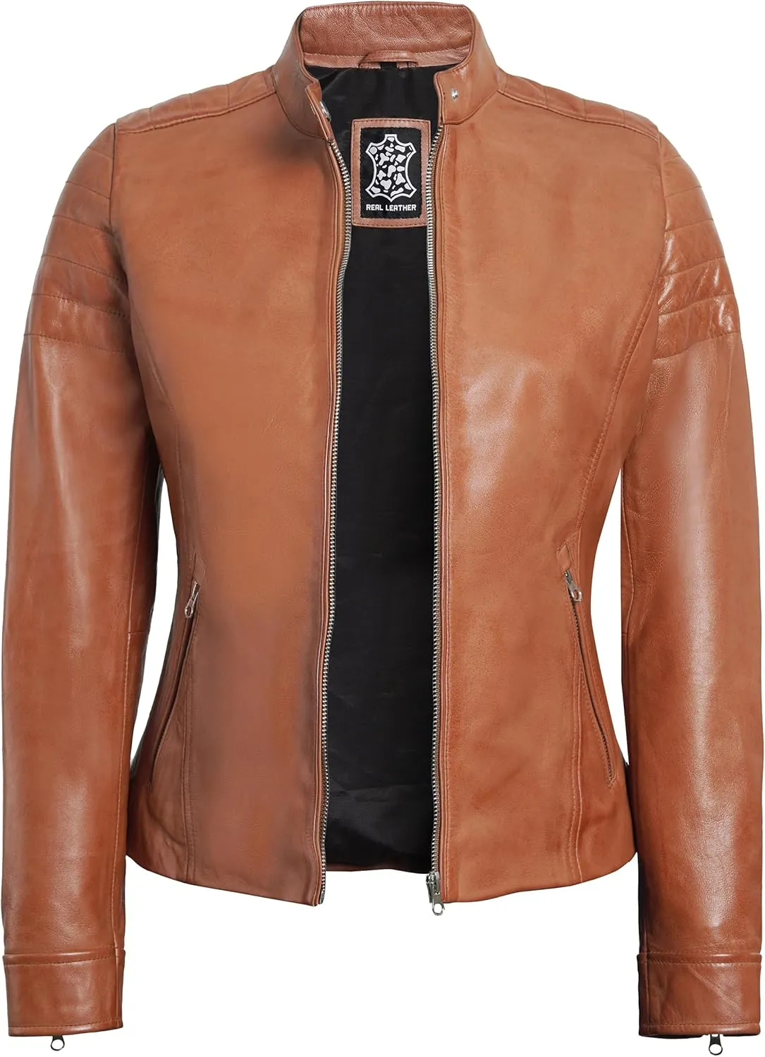 Blingsoul Cafe Racer Leather Jacket Womens - Real Lambskin Leather Jackets for Women