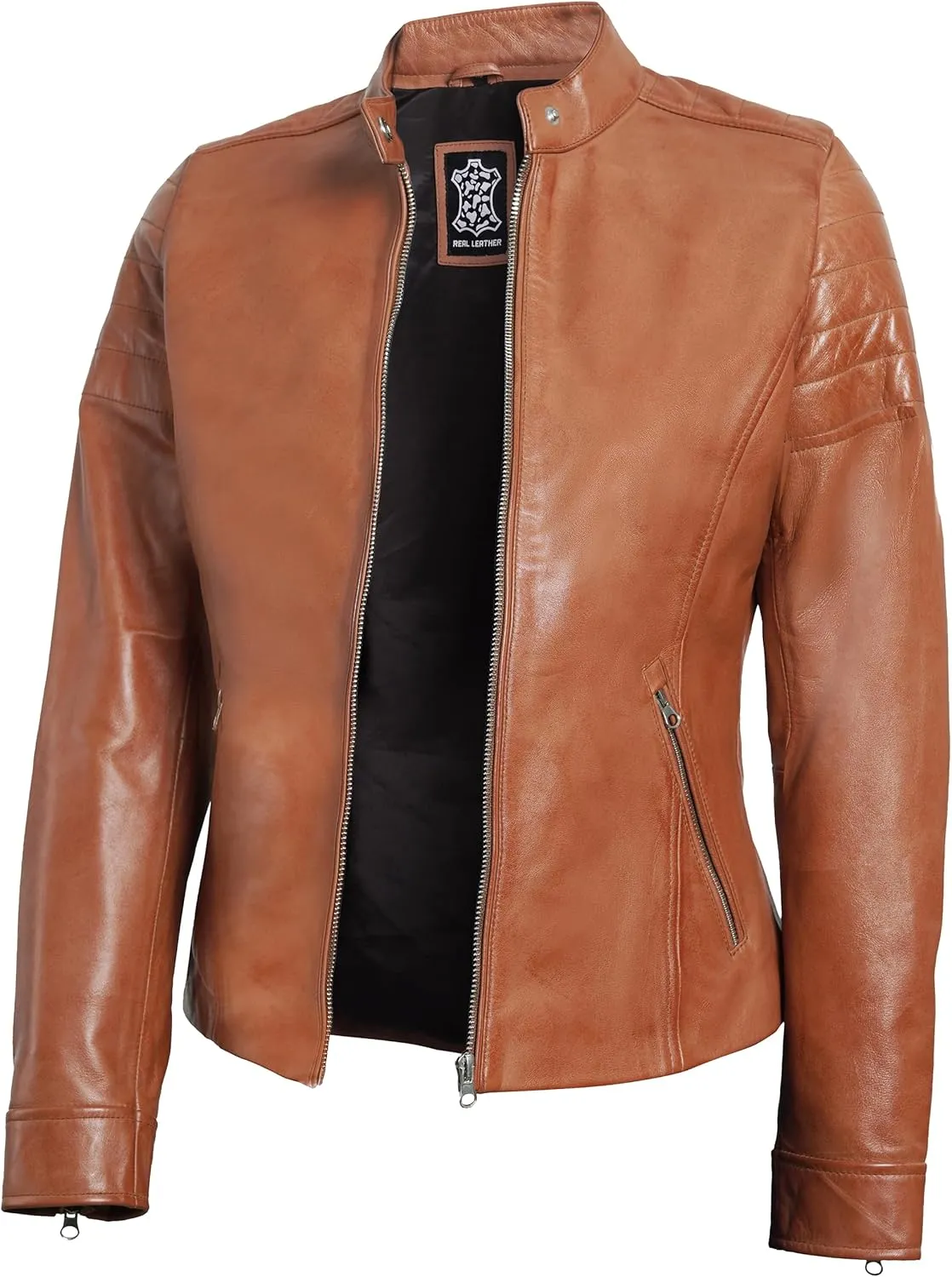 Blingsoul Cafe Racer Leather Jacket Womens - Real Lambskin Leather Jackets for Women